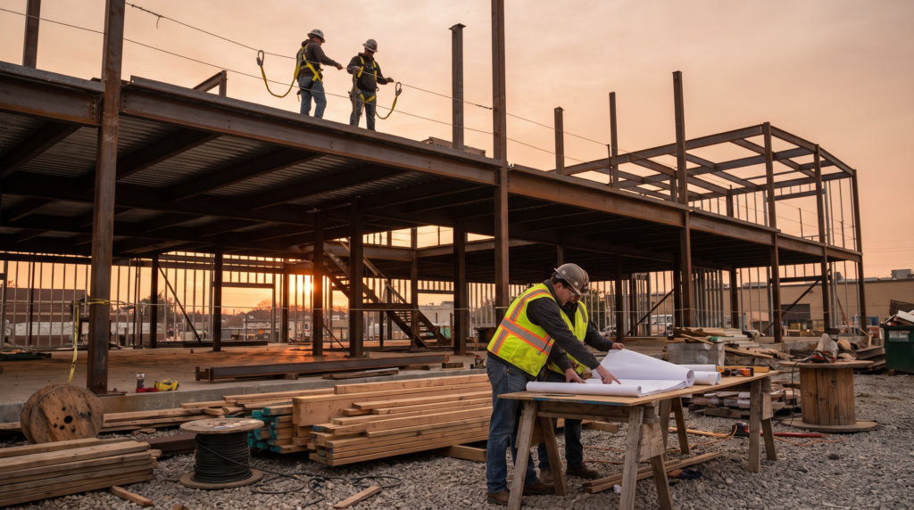 Safety professional reviewing workplace hazards and procedures with a supervisor